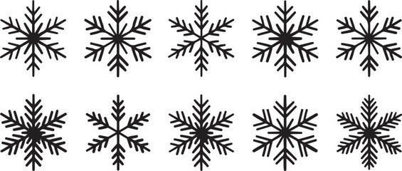 Snowflakes. Snowflakes in flat design. Black snowflake. Snowflakes, isolated. Vector illustration