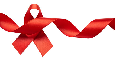 A flowing red awareness ribbon symbolizing hope and support for various causes isolated on transparent background
