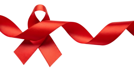 A flowing red awareness ribbon symbolizing hope and support for various causes isolated on transparent background