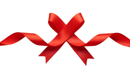 Symbol of hope and awareness red ribbon tied in a bow isolated on transparent background
