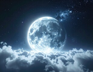 Obraz premium Huge bright moon over clouds against a starry night sky