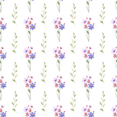 Seamless pattern, floral minimalist background with watercolor flowers. Repeat fabric wallpaper print texture. Perfectly for backdrop, wrapped paper.