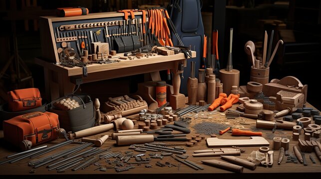 Artisan's sanctuary: a meticulously arranged collection of woodworking tools and supplies