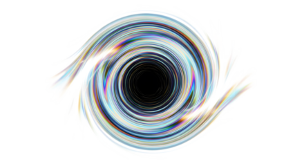 Abstract swirling vortex of light and energy with a black hole center isolated on transparent background
