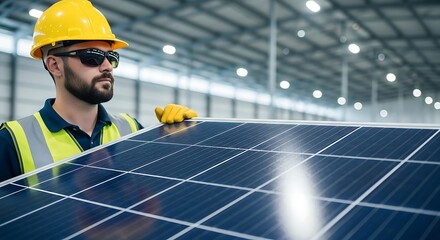 Installer Positioning Solar Panel Alternative Power Generation Clean Energy Array Workplace