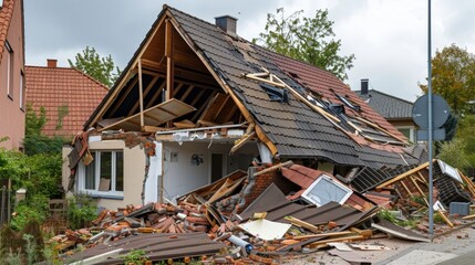 Suburban House with Collapsed Roof