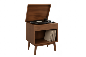 Mid-century modern record player turntable playing music