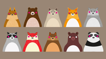 animals avatars vector flat set