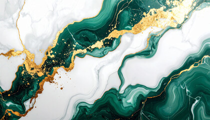 金箔が流れるエメラルドグリーンの大理石テクスチャ。深みのあるグリーンと光沢のあるオニキス模様が美しい、高級感あふれる抽象アート背景素材