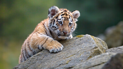 Curious Tiger Cub on the Rocks