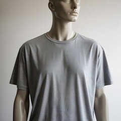 grey t-shirt mockup on mannequin for apparel design presentation