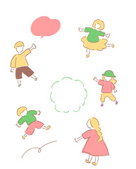 遊ぶ子どもたち_ライトなカラーVer.手描きイラスト_ベクター｜｜Playing Children_Hand-Drawn Illustration_Vector	