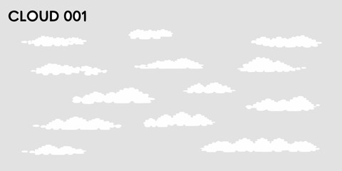 Stylized white clouds scattered across a light gray background with the text cloud 001