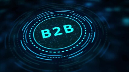 Business to Business B2 B glowing neon blue text on a digital HUD interface with bokeh background Corporate - Powered by Adobe