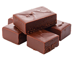 Chocolate fudge piece isolated on white. Soft, chewy square of rich dark cocoa confectionery.