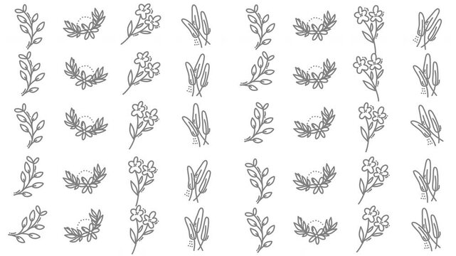 Floral pattern with scattered various flowers on bright white background. Suitable for wallpaper, stationery, web design, and packaging