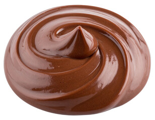 Dark chocolate swirl isolated on white background. Thick, glossy melted cocoa in a spiral shape.