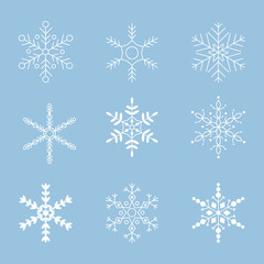 A set of snowflakes. Hand-drawn snow. Christmas clip art, a symbol of winter