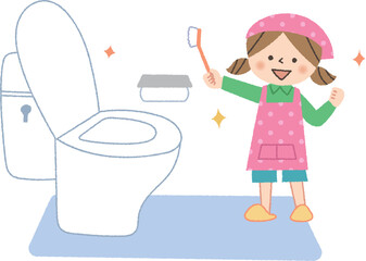 トイレ掃除をする女の子