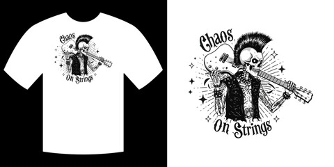 Sarcastic Chaos on Strings – Funny Punk Skeleton Guitarist T-Shirt Design