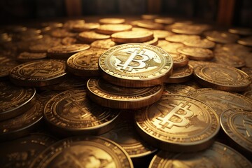 Golden bitcoin coins representing cryptocurrency and blockchain technology transforming financial transactions