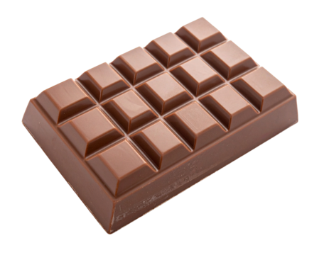 Semi sweet chocolate bar isolated on white. Dark brown segmented cocoa bar, great for baking.