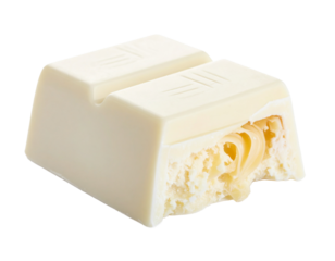 White chocolate bar isolated on white. Plain, segmented block of sweet cocoa butter.