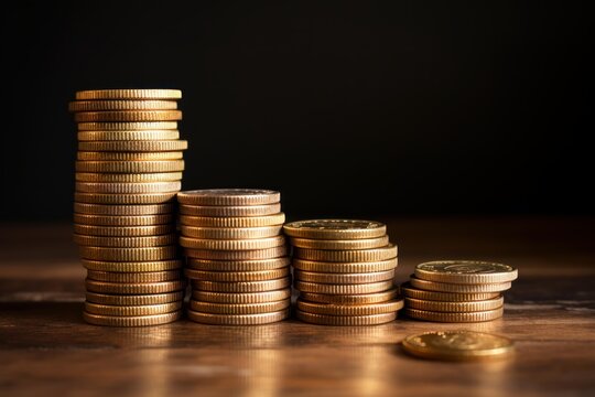 Golden coins stacked in decreasing order, symbolizing diminishing investment returns over time