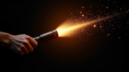 Flare gun fired at night emitting bright sparks in battlefield emergency scenario