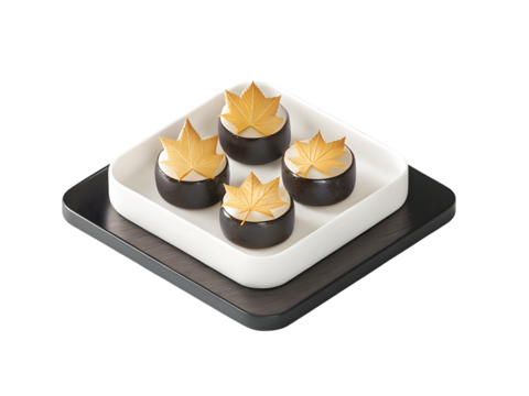 Elegant autumn desserts with golden maple leaves, a culinary delight for fall celebrations and seasonal menus, perfect for upscale restaurants and festive gatherings, a taste of luxury