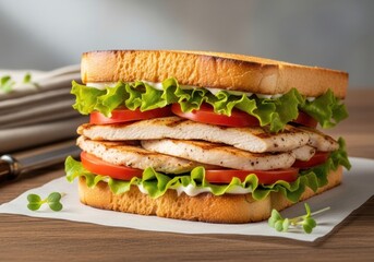 Grilled Chicken Sandwich with Lettuce, Tomato & Mayo on Toasted Bread &mdash; Close-Up