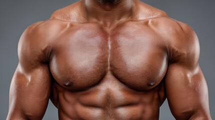 Fototapeta premium Muscular chest showcase fitness studio image of strength indoor front view bodybuilding concept for fitness enthusiasts