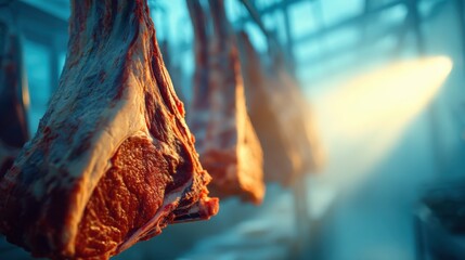 Butcher shop dry aging room showcase urban butchery interior photography culinary environment close-up meat processing concept
