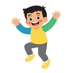 Cartoon illustration of a happy boy jumping