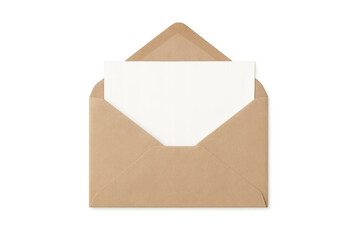 Open brown envelope containing blank white paper
