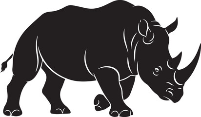 Fototapeta premium Powerful silhouette of a black rhinoceros charging with sharp horns majestic wildlife creature