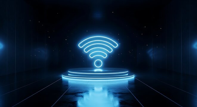 Futuristic WiFi Symbol on Platform - A Neon Technology Concept.