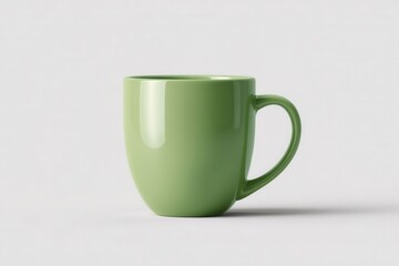 Fototapeta premium Sleek Modern Green Ceramic Mug with Handle on White Background