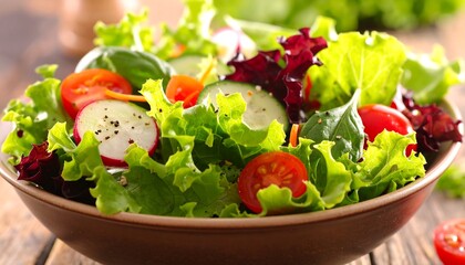 A healthy and vibrant salad of fresh ingredients, presented in a bowl
