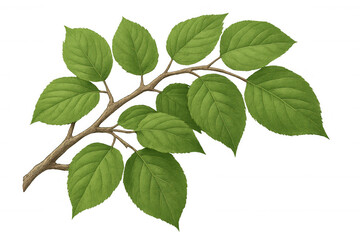 Naklejka premium Green tree branch with fresh leaves, depicting nature, growth, botanical element, spring, ecosystem illustration