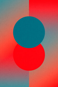 Abstract Bauhaus illustration with overlapping red and blue circles