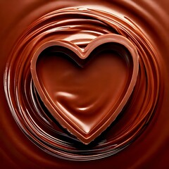 A heart-shaped chocolate nestled in a swirl of melted chocolate