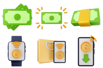 3d money payment transaction icon set bundle