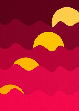 Abstract colorful illustration of rising suns at dawn