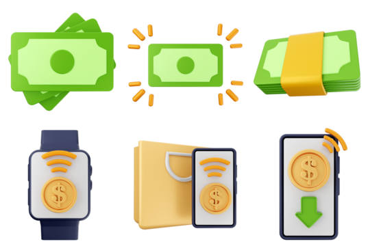 3d money payment transaction icon set bundle