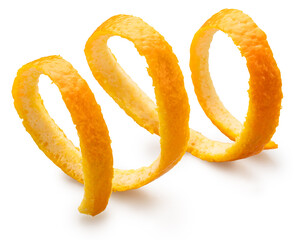 Sweet and aroma orange zest on white background. File contains clipping path.