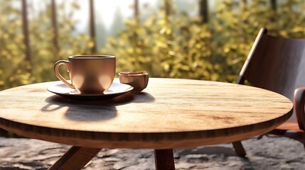Morning tranquility, coffee and relaxation outdoors in natural setting