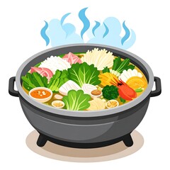 A hearty, colorful Asian-style hot pot, steaming slightly
