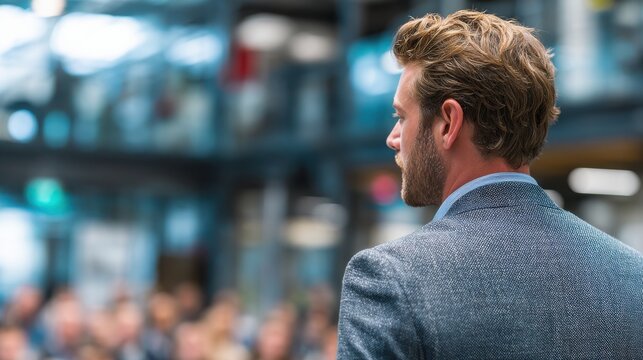 Camera Facing Class: College Professor Gives a Lecture to a Classroom Full of Multi Ethnic Students. Talented Speaker Captures Audience Attention.