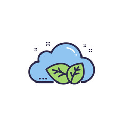 Cloud Computing with Sustainable Eco-Friendly Concept Blue Cloud and Green Leaf Icon